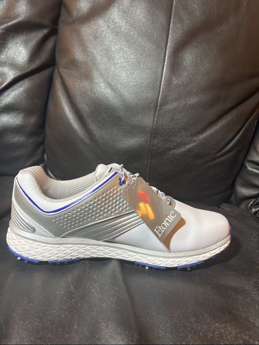 Etonic Men's White and Blue Athletic Golf Shoe - Picture 2 of 3